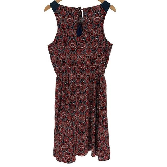 Athleta Printed Martinique Dress Tassel Faux Wrap Knee Length Red Women Medium - Picture 6 of 11